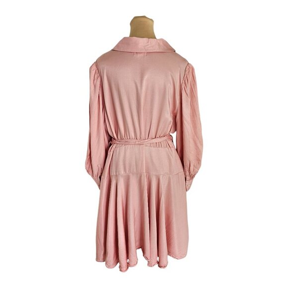 Hudson North Light Pink Ruffle Tie Waist Wrap Dress Puff Sleeve Sz XL - Picture 6 of 9